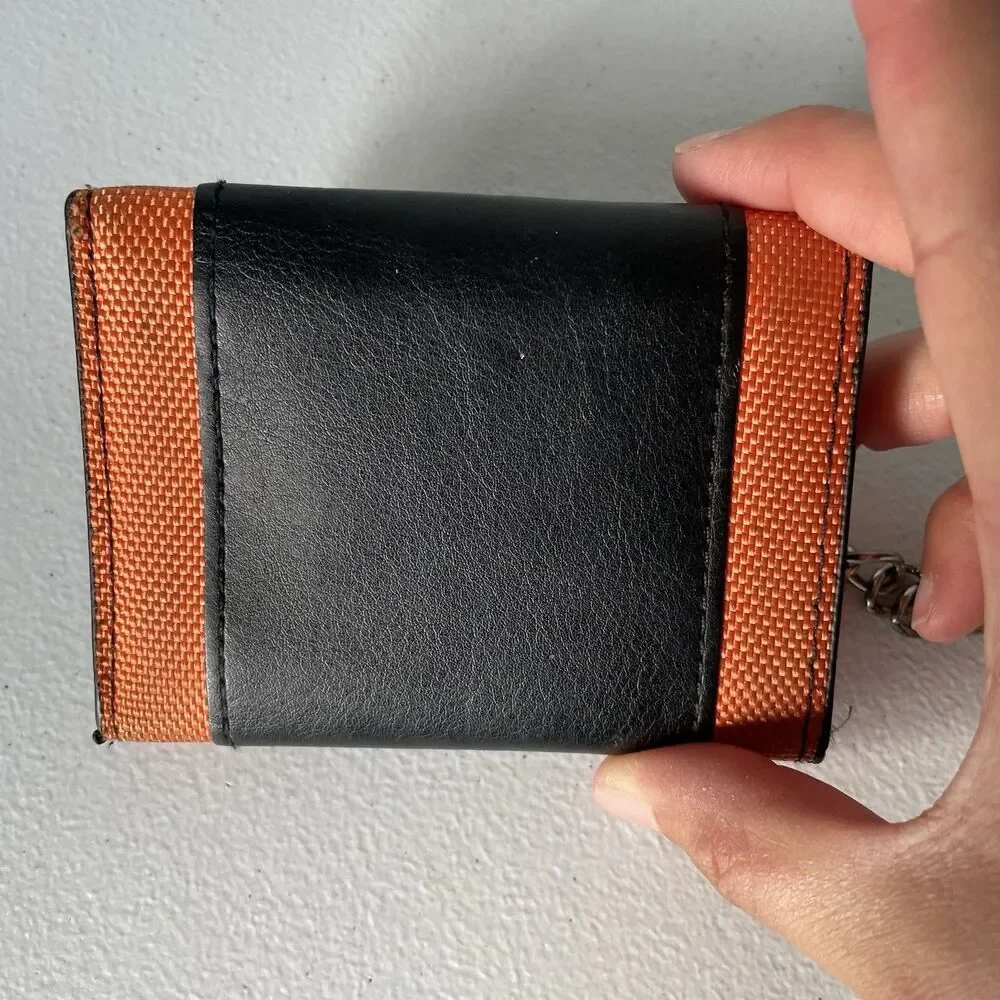 Naruto Logo Chain Wallet Black Orange Tri-Fold Card Slots 15